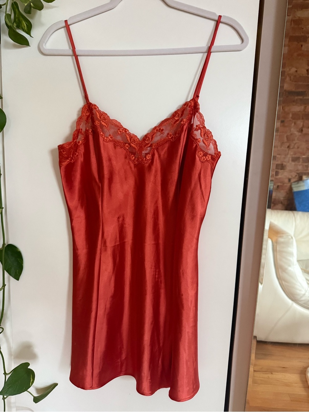 Victoria's Secret Red Satin Lace Chemise